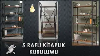 5 Raflı Metal Kitaplık Kurulumu | 5 Bölmeli Ceviz Kitaplık Raf Montajı