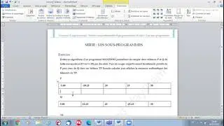 Exercice algorithmique : Tableaux (Les sous programmes)