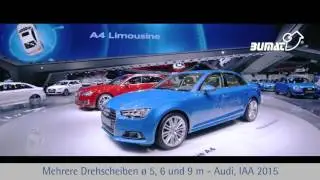 Audi, IAA 2015 - mehrere Drehscheiben mit 5, 6 und 9 m Durchmesser