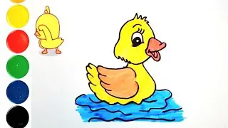 Let's learn to Draw Cute Duck ❤️ in the Water💦 😍 Painting & Colouring for kids and Toddlers