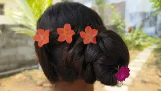 Simply easy bun hairstyle with flowers || Bun Hairstyle for Wedding