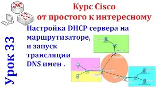 Урок 33 Cisco Packet Tracer. Запуск DHCP сервера и службы DNS на маршрутизаторе.