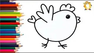 How to draw a chicken. Coloring page/Drawing and painting for kids. Learn colors.