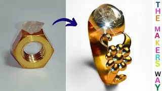 BRASS NUT AND WHITE HARD STONE (QUARTZ) TURN INTO A BEAUTIFUL ORNAMENTAL GEMSTONE RING (EASY MAKING)