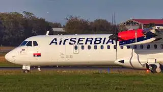 STUNNING CLOSE UP | AirSERBIA ATR 72-600 Sunset Landing at Belgrade Airport