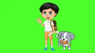 School boy cartoon character green screen animations @editorg8101