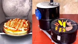 wood stove combined with pizza oven (3 in 1) created from iron drums #155