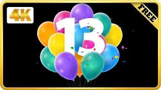 Balloons number 13 with confetti birthday black screen loops