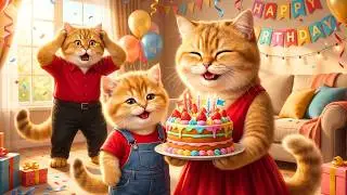 Ginger Kitten and Mama Cat Bake a Delicious Fruit Birthday Cake for Papa Cat! 🎂🍓🐱