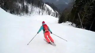 Елена, 1-й сезон на лыжах. Красная трасса.