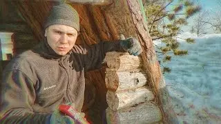 Строительство таёжной хижины на горе у моря. Утеплил правую стенку