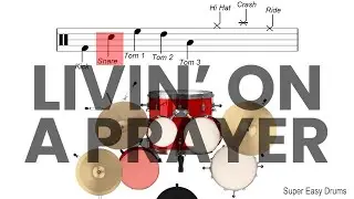 Livin' On A Prayer - Bon Jovi | BEGINNERS DRUMS | Scrolling Scores