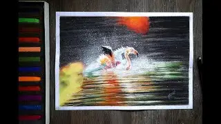 Easy Bathing Flamingo Drawing Wish Soft Pastels | Soft Pastel Drawing For Beginners Step By Step