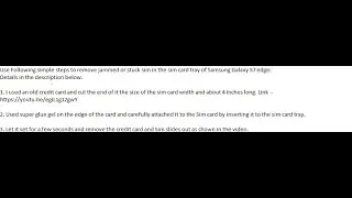 Instructions in the Description, Samsung Galaxy S7 Edge Sim Jammed, Simple Removal Technique.
