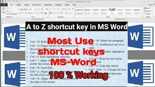 A to Z shortcut keys of MS word  | All Shortcut keys in Microsoft word | Ms Word all Shortcut Keys