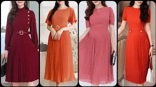 Latest Attractive And Beautiful Pleated Fabric Midi A-line/Skater Dresses For Girls