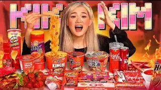 RED SPICY FOOD ASMR MUKBANG 🔥 SPICY NOODLE, SNACKS, STRAWBERRY, JELLY