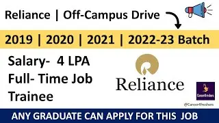 Reliance hiring for Trainee | Reliance Off Campus drive for 2022-23 Batch | Career4freshers