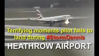 Flight landing in Heathrow airport in Storm Dennis l Turbulent crosswind Heathrow Airport