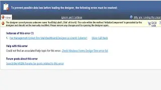 Visual Studio C# To prevent possible data loss before loading the designer, resolve following error