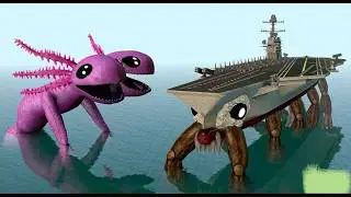NEW DUALOTL AXOLOTL VS NEW CRABCRAFTCARRIER USS ABRAHAM LINCOLN! - Sea Monsters In Garry's Mod!