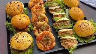 1 Dough Bread Platter recipe | pizza, burger, sandwich recipe | Party recipes | mini pizza | patty