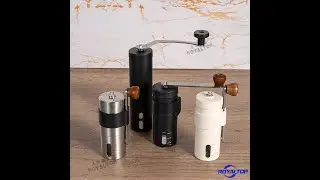 Black, Silver, and White Stainless Steel Manual Burr Coffee Grinder Unboxing Display
