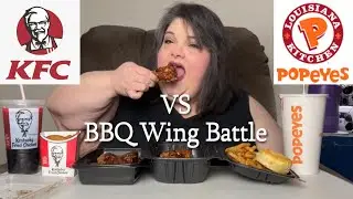 BBQ Wing Battle KFC VS Popeye's Fried Chicken Mukbang