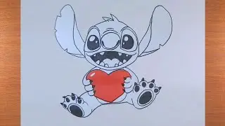 How to Draw Stitch Holding a Heart Easy Step by Step  - hoe teken je stitch