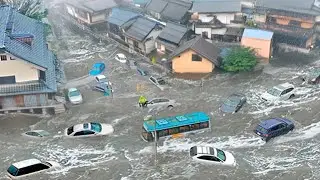 Evacuation of Population in Japan! Rivers overflowed and washes away roads and submerged cars
