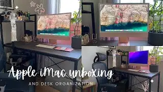 Pink M1 Apple iMac UNBOXING and desk ORGANIZATION