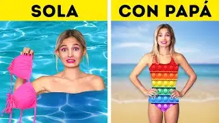 LOCOS problemas de chicas en la playa - Sola vs. con PAPÁ | PAPÁ ODIA A MI LIGUE por La La Vida