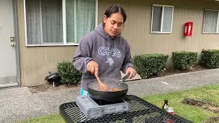 OUT DOOR COOKING, MAKING HOMEMADE SHRIMP TACOS | SHOPPING