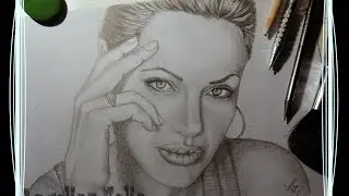 Научитесь рисовать портрет Анджелины Джоли карандашом. Angelina Jolie Bleistiftzeichnung