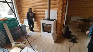 Установка каминной топки Ognevoda в деревянном срубе г. Харьков. База: Задонецкая дача - эко-курорт