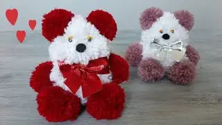 Как сделать Мишку Тедди из помпонов. Woolen Bear Making at home.