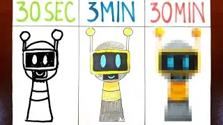 Drawing Fun Bot Sprunki in 30 Sec, 3 Min and 30 Min | How to Draw INCREDIBOX SPRUNKI