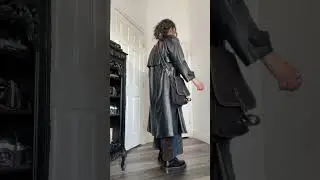 Winter OOTD- vintage leather trench coat, blue crop top, denim maxi skirt & Dr. Martens