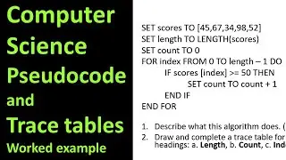 iGCSE Computer Science pseudocode trace table Question