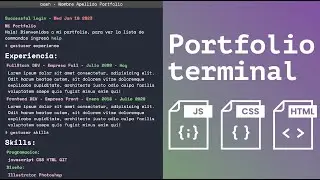 Crea un portfolio con formato de terminal usando solo HTML, CSS y Javascript