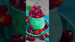 Рисуем черешенку. Вкусная, аппетитная черешня. Акрил
