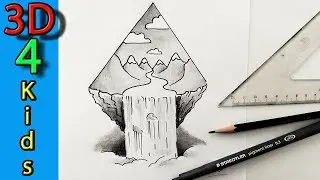 3D Waterfall drawing very easy for kids step by step