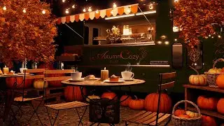 Cozy Autumn Night Coffee Truck Ambience | Chatter, Soft Wind Through Trees, Crinkly Leaves