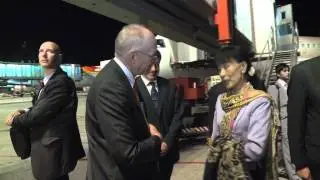 Aung San Suu Kyi arrives in Geneva prior to addressing the International Labour Conference