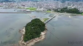 ドローン空撮映像・愛知県・三河湾・竹島・静止・海側から陸側