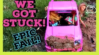 Barbie Doll Play- Calley & Jamie Steal Daddy's Truck & Get Stuck! #pretendtoyplay
