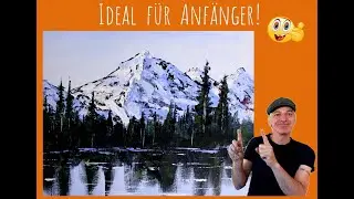 Bob Ross Stil: beeindruckendes Bergpanorama mit Wald und See 🎨 | Acrylmalen | Anfänger