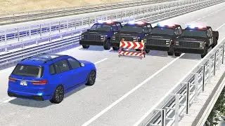 Cars vs Police Road Blocks – BeamNG.Drive