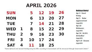 April Calendar 2026