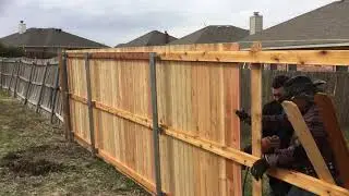 Repairing falling fence post and installing new cedar fence
